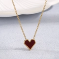 Collier de luxe français en or avec pendentif cœur rouge et bordure perlée chic - Défaut