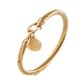 Gold plated stainless steel twisted bangle with Saint Benedict medal charm pendant - Gold