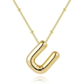 Golden 18K gold-plated bubble letter U necklace with 3D puffy balloon design - Letter U - Gold