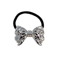 Silberne Haarschleife mit Metallstruktur und schwarzem Gummiband für Punk-Frisuren - Silberner Schleifen-Stil