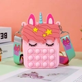 Pink unicorn pop-it silicone shoulder bag for girls with colorful cartoon crossbody strap - Pink