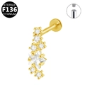 Piercing labret en titane F136 doré avec grappe de zircons étoilés et filetage interne - Étoile Dorée (G23LAI047-G)