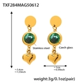 Detalle de pendientes de corazón en acero inoxidable bañado en oro 18K con medidas - TXF284 Pendientes de Vidrio Verde Lago Dorado