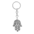 Silver Hamsa Hand keychain with Evil Eye symbol and hollow-out metal engraving - Silver Style (D1180)
