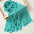 Teal cotton linen scarf with tassel fringe edges for women in fresh solid color - 180*100cm / Peacock Blue (TH39-44)