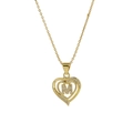 18k gold plated brass heart necklace with crystal letter M pendant on fine link chain - Necklace M