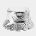 Silberner Fischerhut aus Metallic-Laser-PU mit Schlangenmuster für Outdoor-Mode - M (56-58cm) / Silber
