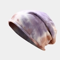 Stylish tie-dye knitted beanie hat in vibrant purple and orange colors for autumn fashion - M / Purple Tie Dye