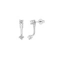 Silver stainless steel ear jacket earrings with dual round cubic zirconia studs - Silver J-Hook Earrings Pair