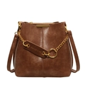 Retro Braune Beuteltasche aus strukturiertem PU-Leder mit eleganter goldener Kette - Braun