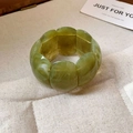Green marble texture acrylic chunky stretch bracelet with wide geometric links - Green