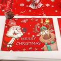 Sottopiatto natalizio rosso con Babbo Natale e renne su sfondo di tavolo bianco - Babbo Natale Alce
