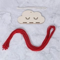 DIY Cloud hair clip holder kit with raw wood cloud plaque and red cotton ropes - Red