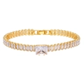 Luxurious gold-plated tennis bracelet with baguette-cut zircons and square center stone - Baguette Zircon with Square Main Stone