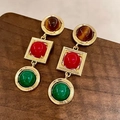 2511069 Colorful Contrasting Crystal Geometric Earrings
