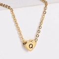 18k gold plated heart pendant necklace with letter Q on elegant stone background - Letter Q