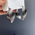 Macro shot of S925 silver layered weaving hoop earrings with metallic glossy finish - 2# Silver Earring Post - Silver