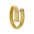 Golden Tubogas coil bracelet with sparkling crystal accents and twisted spiral metal texture - 12mm Gold Cross Bangle