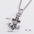 Vintage silver stainless steel punk pendant necklace with fleur-de-lis and dimensions - Vintage Fleur-De-Lis Design - Pendant Only
