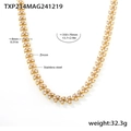 Gold-plated stainless steel necklace featuring white zircon stones in a V-shaped pattern - Gold White Zircon Necklace (TXP214)