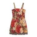 Floral oil painting vintage mini dress with tassel hem and jacquard fabric details - XS / Red
