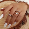 Ensemble de trois bagues vintage en argent évidé pour femmes style superposé - Style Nœud de Chaîne (5327) / Ensemble de 3 / Argent antique