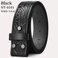 Detailed view of 3.8cm black embossed leather belt with floral patterns and metal rivets - 120cm / Black Strap Only
