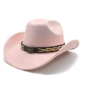 Detailed view of pink suede western hat with bull head emblem and woven leather band - M (56-59cm) / Dusty Pink Suede