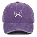 Purple washed cotton baseball cap featuring vintage bow embroidery and a retro casual style - Adjustable / Purple
