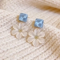 2603081 Blue And White Flower Earrings