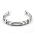Silver stainless steel open cuff bracelet with layered cable wire weave design - Steel