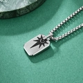 Collana con ciondolo quadrato argento e motivo a stella nera su catena a scatola - Ciondolo Stella Nera + Catena di Perle Color Acciaio