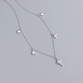 Collar de plata de ley S925 con dijes de estrellas y piedras de circonita redondas - Oro Blanco