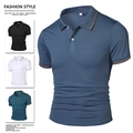 Polo da uomo business casual blu con strisce a contrasto arancioni su colletto e polsini - Taglia M / Top / Aqua