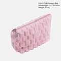 Pink checkered plush cosmetic bag with star zipper charm for travel storage - Pink Hexagon Bag
