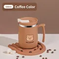 500ml coffee brown stainless steel mug with cartoon bear design and handle - Single Cup / Coffee