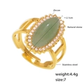 Gold plated stainless steel ring with green natural stone and white cubic zirconia - US Size 7 (Adjustable) / Gold-Natural Green Aventurine