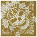 Mustard yellow skull bandana with white feather headdress print in cotton fabric - Yellow Indian