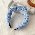Light blue pleated velvet headband for women with a minimalist soft fabric design - Blue