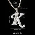 Silver stainless steel necklace with letter K pendant and inlaid crystal rhinestones - Letter K + 70cm Chain