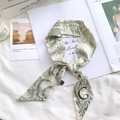 Elegant silk scarf featuring green botanical prints and uppercase G letter design - Sketch Spring Letter G