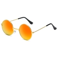 Retro round metal sunglasses for kids featuring golden frames and orange mirror lenses - Gold Frame Red Mirrored Lenses