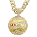 Collana Cuban hip hop dorata con ciondolo da baseball GO GO GO con strass lucidi - Ciondolo singolo dorato (senza catena)