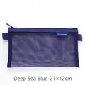 Transparent mesh pencil case in deep sea blue color, size 21x12cm for stationery - Small 21×12cm / Deep Sea Blue