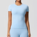 T-shirt de yoga bleu clair ajusté pour femme, haut de sport respirant à séchage rapide - Bleu Ciel