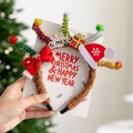 Christmas reindeer headband with red bow, mini Santa hat and fuzzy tinsel decorations - No.1 Red Bow Hat