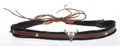 Macro detail of western bull skull pendant on black woven rope and brown leather necklace - 56-58cm / Bohemian Black Woven Rope Silver Bull Head Pendant (AB26)