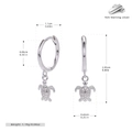 Detailed size measurement of S925 sterling silver sea turtle drop hoop earrings - One Pair / 925 Silver White Gold Plated