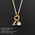 Elegant 14K gold plated stainless steel V initial necklace with sparkling CZ pendant - Letter V (XNL0103)