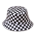 Close-up of black and white checkerboard pattern on cotton bucket hat with wide brim - M (56-58cm) / Black & White Checkerboard